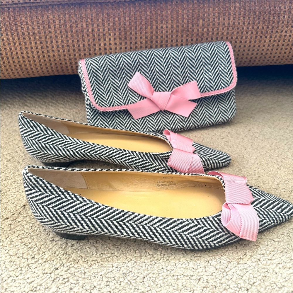 JCrew Pointy Toe Fabric Flats w/ Matching Clutch Sz. 8.5. Never Worn